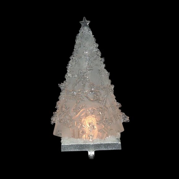 CHRISTMAS TREE Frosted Ice Light Holiday Stocking Hanger Battery Operated 11" - Picture 1 of 10